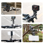 Supporto in lega di alluminio PULUZ per gimbal professionale a 3 vie per moto, biciclette e videocamere panoramiche e d'azione., Handlebar Aluminium Alloy Mount