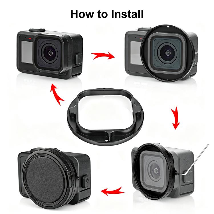 Anello adattatore per filtro UV PULUZ da 58 mm per GoPro MISSION 1 / 1 PRO, con copriobiettivo., Filter Adapter Ring