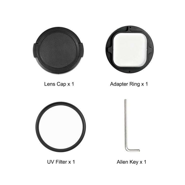 Anello adattatore per filtro UV PULUZ da 58 mm per GoPro MISSION 1 / 1 PRO, con copriobiettivo., Filter Adapter Ring