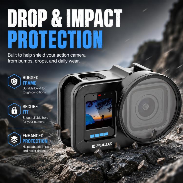 Gabbia protettiva in lega di alluminio PULUZ con lente UV da 58 mm e copriobiettivo per GoPro MISSION 1 / 1 PRO, Protective Cage