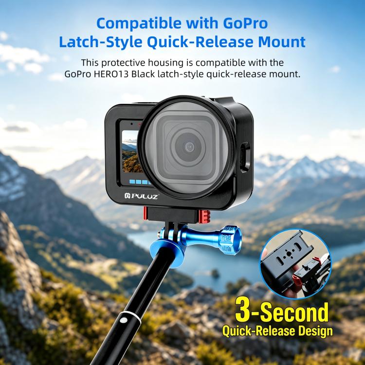 Gabbia protettiva in lega di alluminio PULUZ con lente UV da 58 mm e copriobiettivo per GoPro MISSION 1 / 1 PRO, Protective Cage