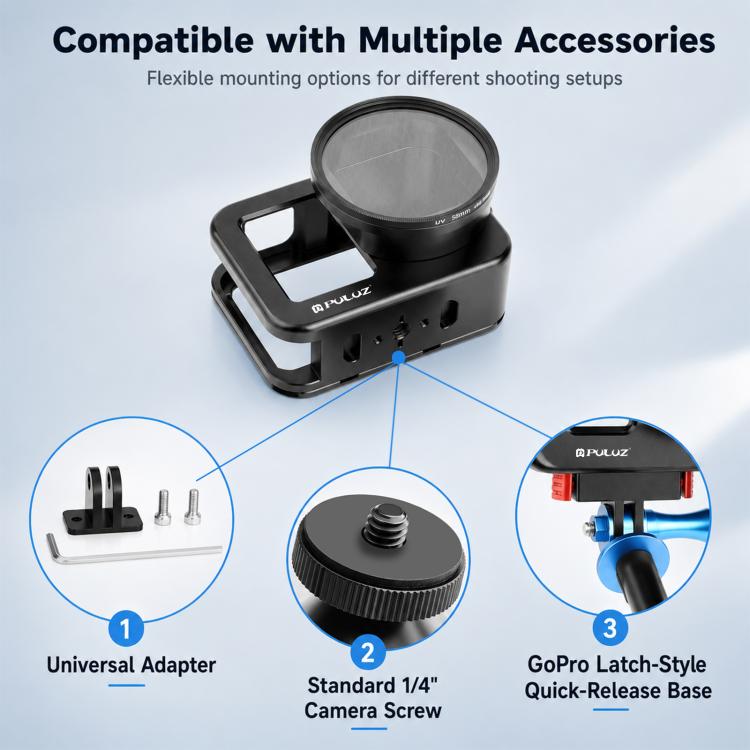 Gabbia protettiva in lega di alluminio PULUZ con lente UV da 58 mm e copriobiettivo per GoPro MISSION 1 / 1 PRO, Protective Cage