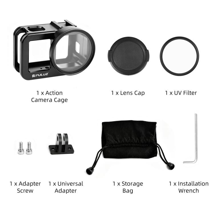 Gabbia protettiva in lega di alluminio PULUZ con lente UV da 58 mm e copriobiettivo per GoPro MISSION 1 / 1 PRO, Protective Cage