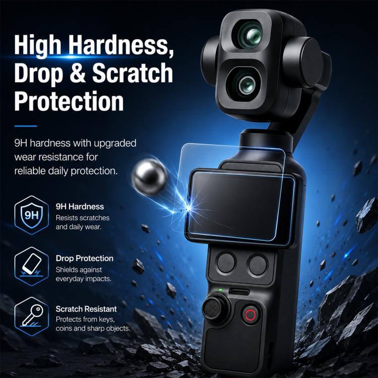 Pellicola protettiva in vetro temperato PULUZ 9H 2.5D HD per obiettivo e schermo per DJI OSMO Pocket 4P / XTRA Muse 2 Pro, For DJI OSMO Pocket 4P / XTRA Muse 2 Pro