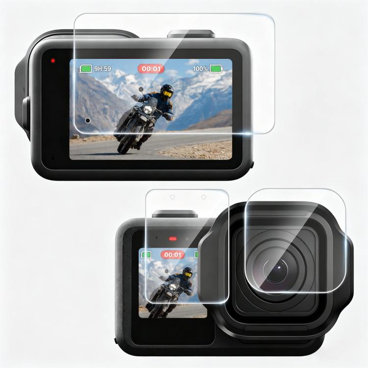 Pellicola in vetro temperato PULUZ 9H 2.5D per obiettivo + display LCD per GoPro MISSION 1 / 1 Pro, For MISSION 1 / 1 PRO