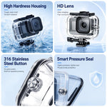 Custodia protettiva subacquea impermeabile fino a 60 m per GoPro MISSION 1 / 1 PRO PULUZ con fogli antiappannamento., For GoPro MISSION 1 / 1 PRO