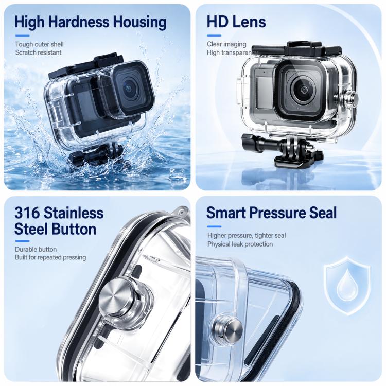 Custodia protettiva subacquea impermeabile fino a 60 m per GoPro MISSION 1 / 1 PRO PULUZ con fogli antiappannamento., For GoPro MISSION 1 / 1 PRO