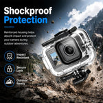 Custodia protettiva subacquea impermeabile fino a 60 m per GoPro MISSION 1 / 1 PRO PULUZ con fogli antiappannamento., For GoPro MISSION 1 / 1 PRO