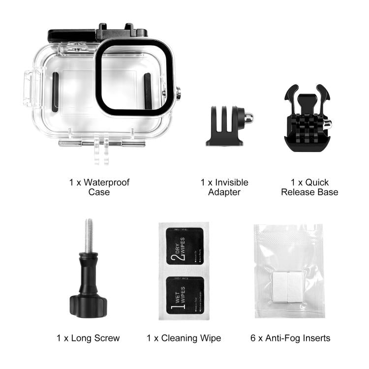 Custodia protettiva subacquea impermeabile fino a 60 m per GoPro MISSION 1 / 1 PRO PULUZ con fogli antiappannamento., For GoPro MISSION 1 / 1 PRO