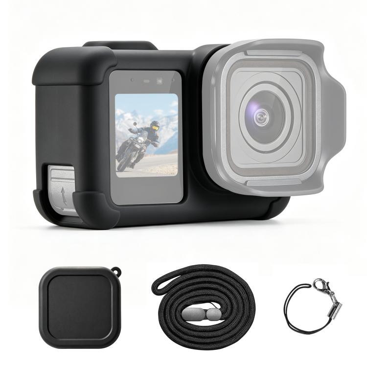 Custodia protettiva in silicone per corpo macchina GoPro MISSION 1 / 1 PRO PULUZ con copriobiettivo e cinturino, For GoPro MISSION 1 / 1 PRO Silicone Case
