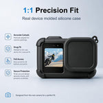 Custodia protettiva in silicone per corpo macchina GoPro MISSION 1 / 1 PRO PULUZ con copriobiettivo e cinturino, For GoPro MISSION 1 / 1 PRO Silicone Case