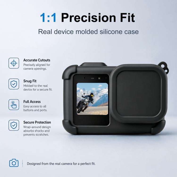 Custodia protettiva in silicone per corpo macchina GoPro MISSION 1 / 1 PRO PULUZ con copriobiettivo e cinturino, For GoPro MISSION 1 / 1 PRO Silicone Case