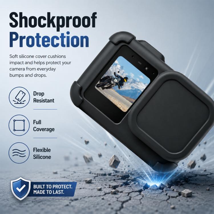 Custodia protettiva in silicone per corpo macchina GoPro MISSION 1 / 1 PRO PULUZ con copriobiettivo e cinturino, For GoPro MISSION 1 / 1 PRO Silicone Case