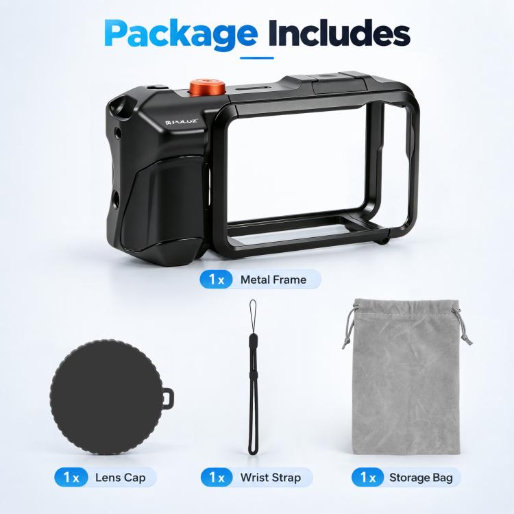 For DJI Osmo Action 5 Pro PULUZ Metal Camera Cage Expansion Adapter with Handle Grip & Lens Cap & Cold Shoes, For DJI Osmo Action 5 Pro