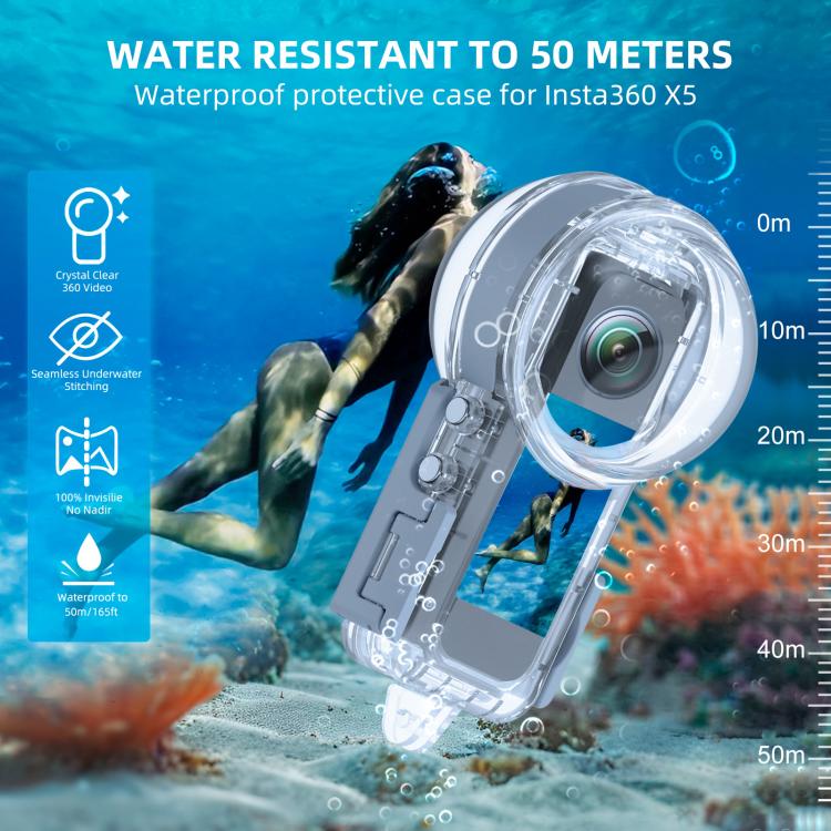 Custodia subacquea impermeabile sigillata PULUZ 50m per Insta360 X5, edizione Youth, Waterproof Diving Case, Youth Edition
