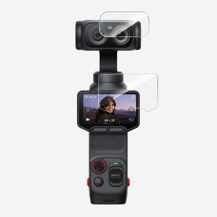 Pellicola protettiva in vetro temperato HD 9H 2.5D per schermo Insta360 Luna Ultra PULUZ + protezione per obiettivo