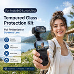 Pellicola protettiva in vetro temperato HD 9H 2.5D per schermo Insta360 Luna Ultra PULUZ + protezione per obiettivo
