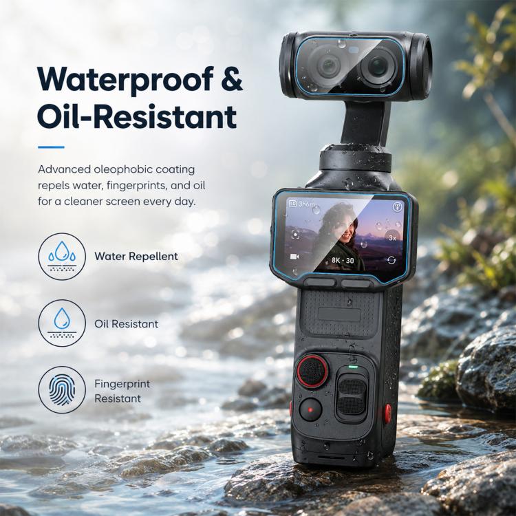 Pellicola protettiva in vetro temperato HD 9H 2.5D per schermo Insta360 Luna Ultra PULUZ + protezione per obiettivo