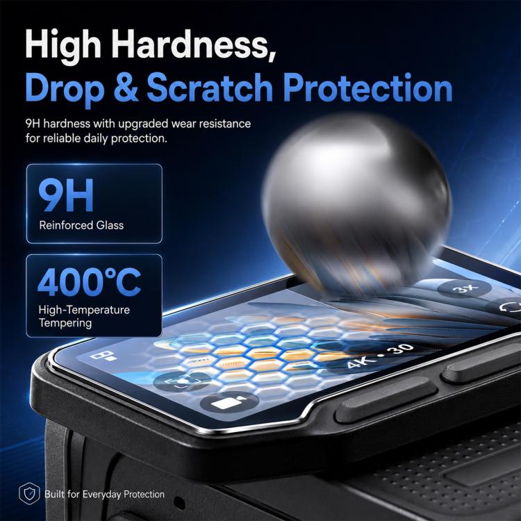 Pellicola protettiva in vetro temperato HD 9H 2.5D per schermo Insta360 Luna Ultra PULUZ + protezione per obiettivo