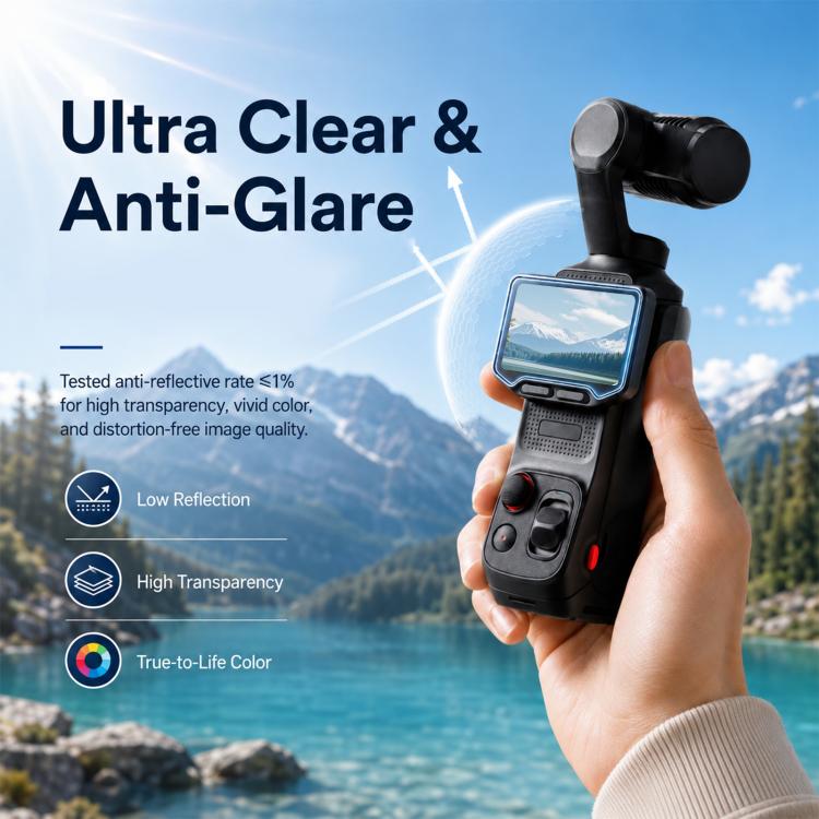 Pellicola protettiva in vetro temperato HD 9H 2.5D per schermo Insta360 Luna Ultra PULUZ + protezione per obiettivo