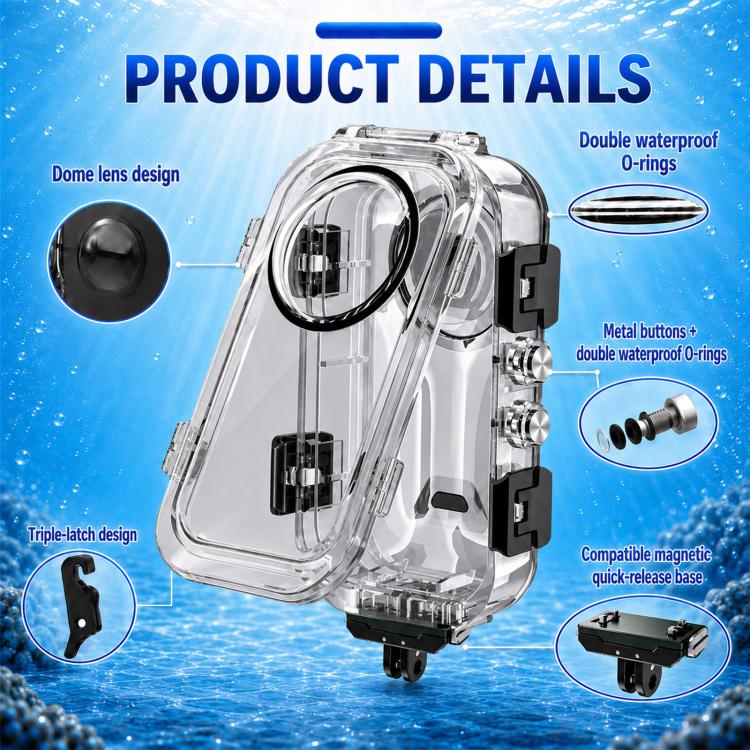 Custodia subacquea impermeabile PULUZ 60M / 196FT con chiusura magnetica invisibile a sgancio rapido per Insta360 X6, Magnetic Quick-Release Waterproof Housing