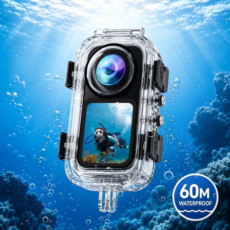 Custodia subacquea impermeabile PULUZ 60M / 196FT per immersioni subacquee, custodia invisibile in PC HD con base a due punte., Two-prong Base Waterproof Housing