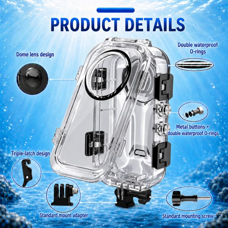 Custodia subacquea impermeabile PULUZ 60M / 196FT per immersioni subacquee, custodia invisibile in PC HD con base a due punte., Two-prong Base Waterproof Housing