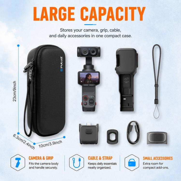 Custodia rigida PULUZ in PU con motivo a rombi e borsa protettiva in EVA per Insta360 Luna Ultra., For Insta360 Luna Ultra / Pro