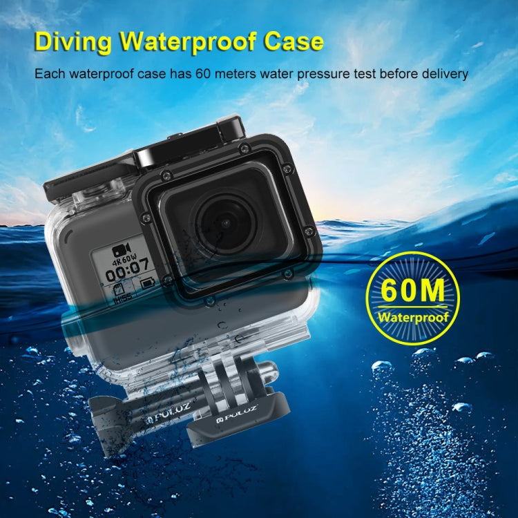 PULUZ per GoPro HERO (2018) / HERO7 Black /6 /5 Custodia subacquea impermeabile da 60 m Custodia protettiva per immersione con fibbia Supporto di base e vite, For HERO5