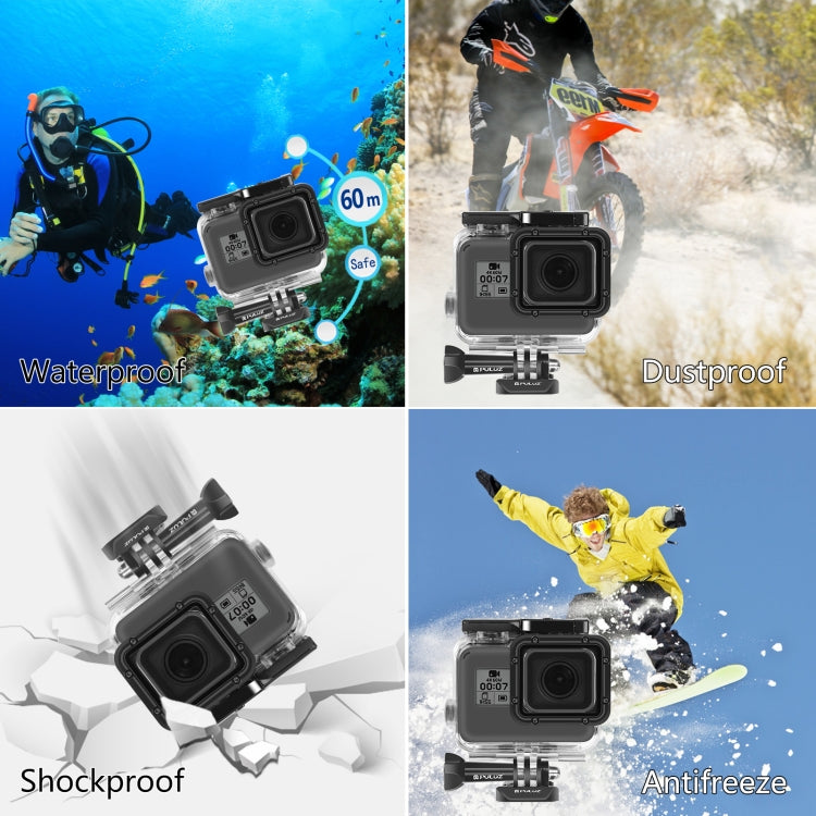 PULUZ per GoPro HERO (2018) / HERO7 Black /6 /5 Custodia subacquea impermeabile da 60 m Custodia protettiva per immersione con fibbia Supporto di base e vite, For HERO5