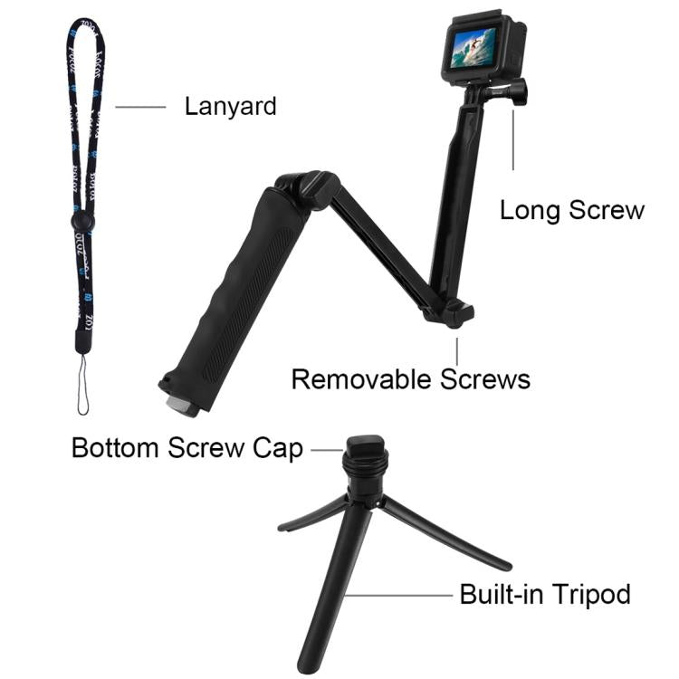 PULUZ Treppiede pieghevole con impugnatura a 3 vie Monopiede con estensione selfie-stick per GoPro, Insta360 ONE R, DJI Osmo Action e altre action camera, Lunghezza: 20-58 cm, Length: 20-58cm, Length: 20-58cm(AE)