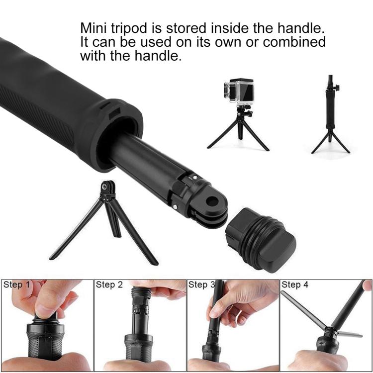 PULUZ Treppiede pieghevole con impugnatura a 3 vie Monopiede con estensione selfie-stick per GoPro, Insta360 ONE R, DJI Osmo Action e altre action camera, Lunghezza: 20-58 cm, Length: 20-58cm, Length: 20-58cm(AE)