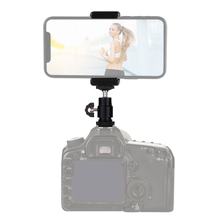 PULUZ Testa per treppiede Hot Shoe da 1/4 di pollice + Morsetto per treppiede per iPhone, Samsung, Huawei, HTC, smartphone da 5,5 cm - 8 cm di larghezza, Tripod Head + Stand Clamp