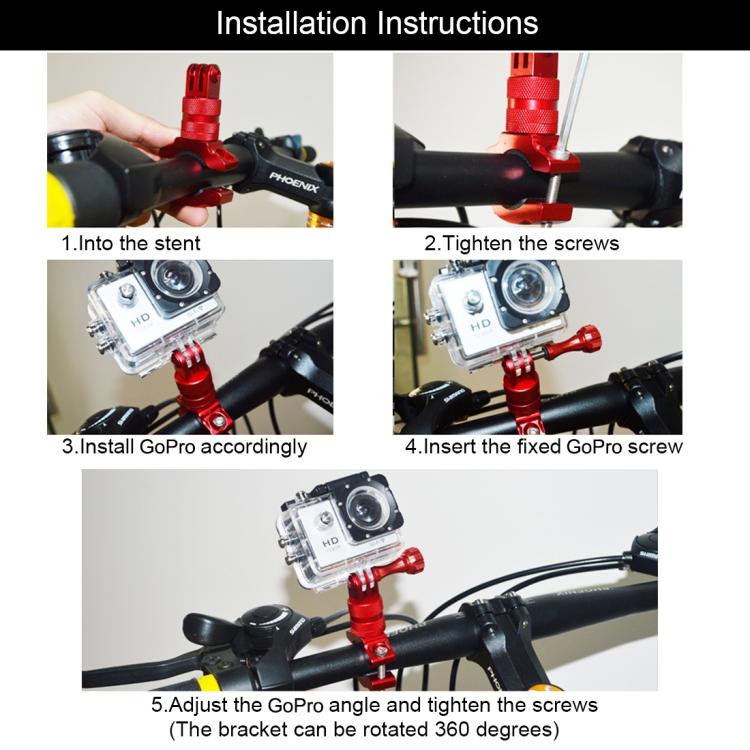 PULUZ Supporto adattatore per manubrio in alluminio per bici con rotazione a 360 gradi con vite per GoPro Hero11 nero / HERO10 nero /9 nero /8 nero /7 /6 /5 /5 sessione /4 sessione /4 /3+ /3 /2 /1, DJI OsmoAzione e altre action cam, AE Stock (Blue)    ...