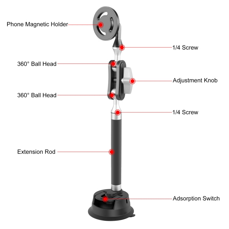 PULUZ Supporto magnetico per tablet, supporto per braccio a ventosa per auto, con morsetto per telefono, Car Suction Cup Arm