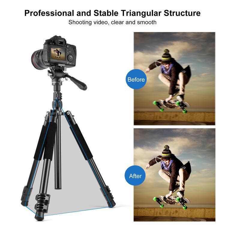 Treppiede video professionale PULUZ da 1,6 m con chiusura reversibile e testa a frizione fluida., 1.6m Reverse-Folding