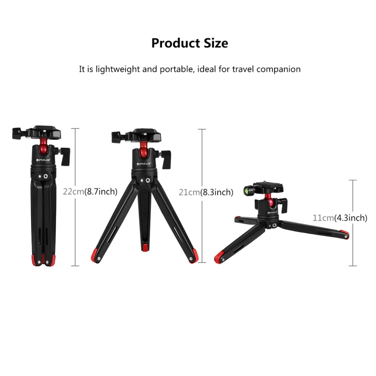 PULUZ Mini treppiede da tavolo tascabile in metallo con testa a sfera a 360 gradi per DSLR e fotocamere digitali, altezza regolabile: 11-21 cm, Desktop Tripod with Head, Tripod with Head(AE)