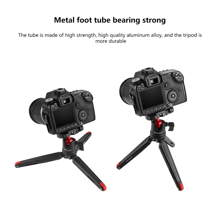 PULUZ Mini treppiede da tavolo tascabile in metallo con testa a sfera a 360 gradi per DSLR e fotocamere digitali, altezza regolabile: 11-21 cm, Desktop Tripod with Head, Tripod with Head(AE)