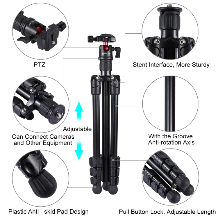 PULUZ Gambe pieghevoli a 4 sezioni Supporto per treppiede in metallo con testa a sfera a 360 gradi per DSLR e fotocamera digitale, altezza regolabile: 42-130 cm, Adjustable Height: 42-130cm
