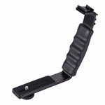 Supporto per impugnatura portatile con staffa a forma di L PULUZ con supporti per pattino freddo a doppio lato per flash video, fotocamera DSLR, Bracket