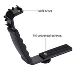 Supporto per impugnatura portatile con staffa a forma di L PULUZ con supporti per pattino freddo a doppio lato per flash video, fotocamera DSLR, Bracket