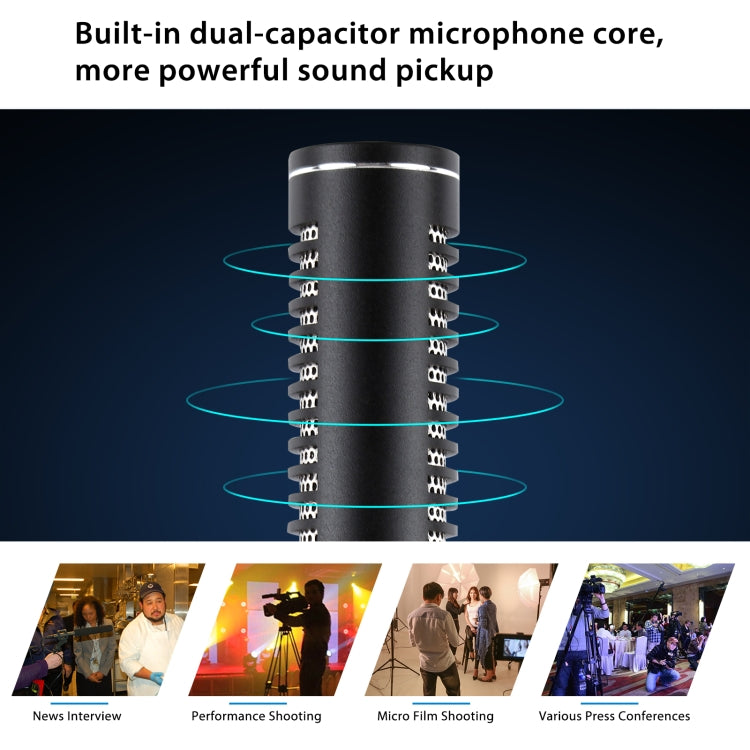 PULUZ Microfono professionale per interviste a condensatore video shotgun con cavo audio da 3,5 mm per videocamera DSLR e DV, Microphone