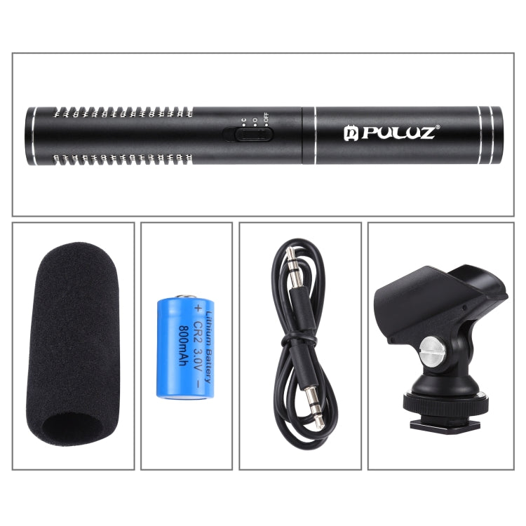 PULUZ Microfono professionale per interviste a condensatore video shotgun con cavo audio da 3,5 mm per videocamera DSLR e DV, Microphone