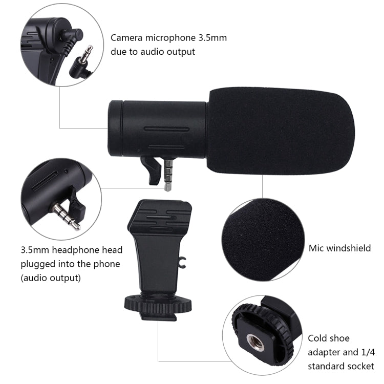 PULUZ Microfono professionale per interviste audio stereo da 3,5 mm per registrazione Vlogging per videocamera DSLR e DV, smartphone, Mini Microphone(AE), Mini Microphone