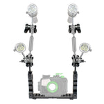 Stabilizzatore per vassoio in alluminio a doppia impugnatura PULUZ con morsetto in lega di alluminio a doppia sfera per custodie per fotocamere subacquee, Dual Ball