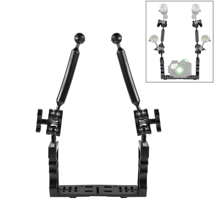 PULUZ Stabilizzatore per vassoio in alluminio a doppia impugnatura con 2 morsetti a doppia sfera in lega di alluminio e braccio galleggiante da 2 x 7 pollici per custodie per fotocamere subacquee, 2 x Dual Ball(Black), 2 x Dual Ball(Blue)              ...