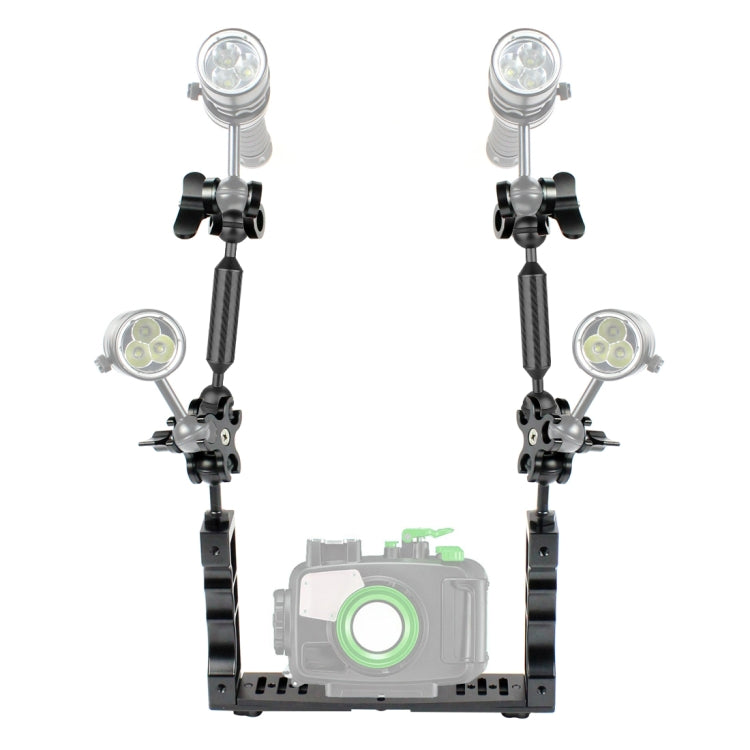 PULUZ Stabilizzatore per vassoio in alluminio a doppia impugnatura con 2 morsetti a doppia sfera in lega di alluminio e braccio galleggiante da 2 x 7 pollici per custodie per fotocamere subacquee, 2 x Dual Ball(Black), 2 x Dual Ball(Blue)              ...