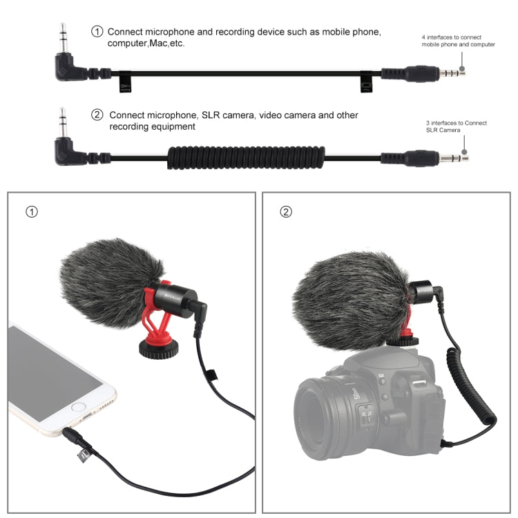 PULUZ Microfono professionale per interviste a condensatore video shotgun con cavo audio da 3,5 mm per videocamera DSLR e DV, Shotgun Microphone