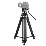 PULUZ Treppiede professionale per videocamera resistente in lega di alluminio con testa fluida per fotocamera DSLR/SLR, altezza regolabile: 80-160 cm, 80-160cm Tripod