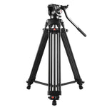 PULUZ Treppiede professionale per videocamera resistente in lega di alluminio con testa fluida per fotocamera DSLR/SLR, altezza regolabile: 80-160 cm, 80-160cm Tripod